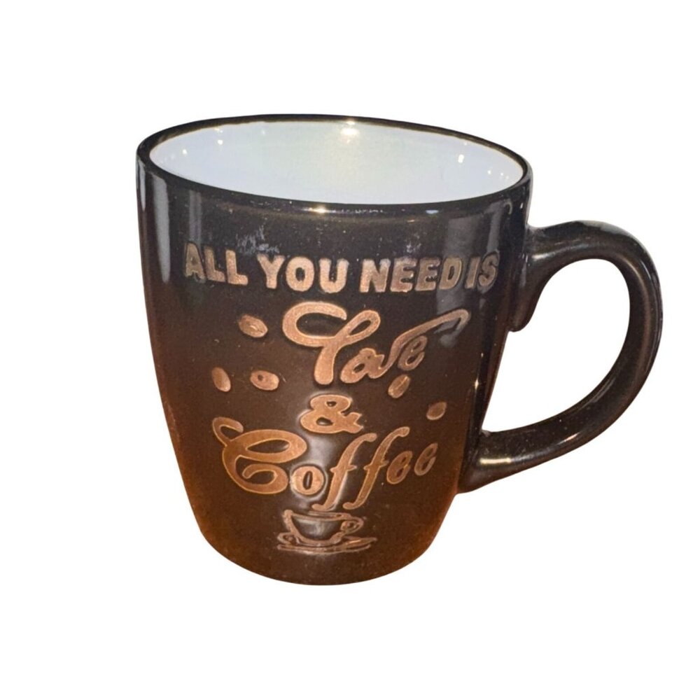 All You Need Is Cafe & Coffee Black Ceramic Mug By Royal Norfolk 4.5" Tall Drink